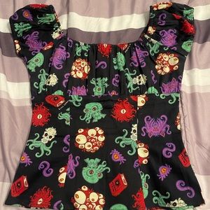 Pinup Couture Peasant Top Cthulha Small